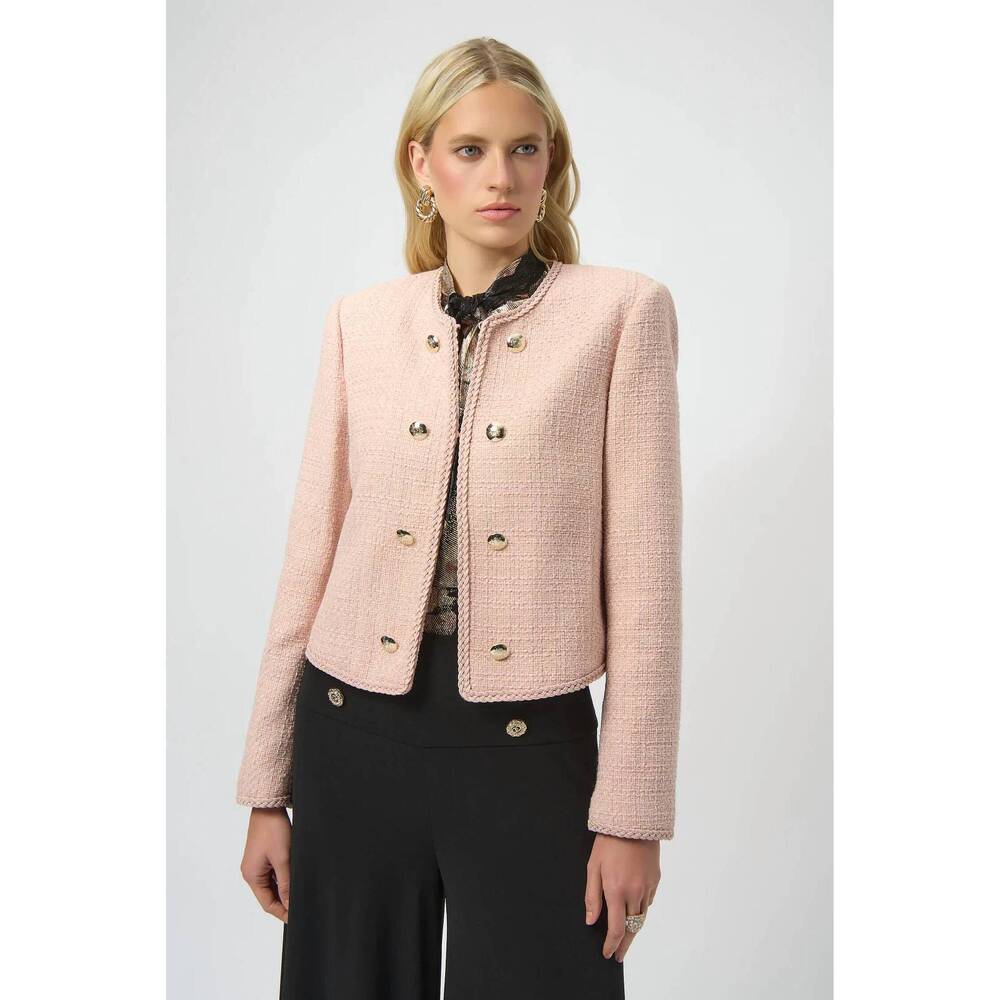 NEW JOSEPH RIBKOFF long sleeves bouclé collarless jacket in rose